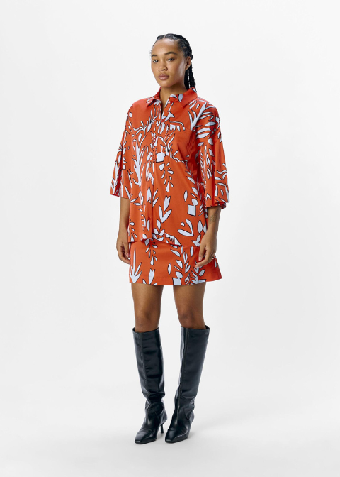 Camisa OBJCORA coral hojas