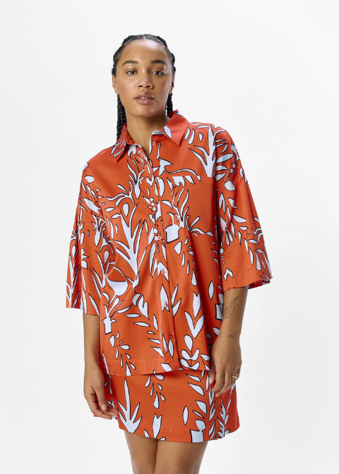 Camisa OBJCORA coral hojas