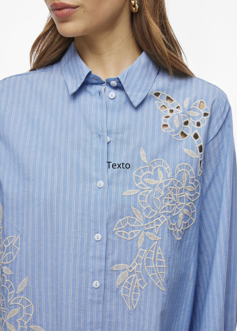 Camisa VILA azul rayas flores bordadas