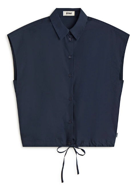 Camisa azul marina fruncido