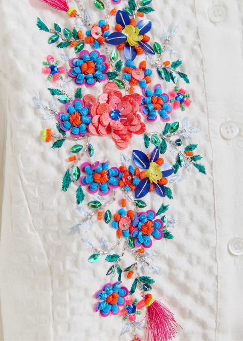 Camisa blanco falso liso lentejuelas