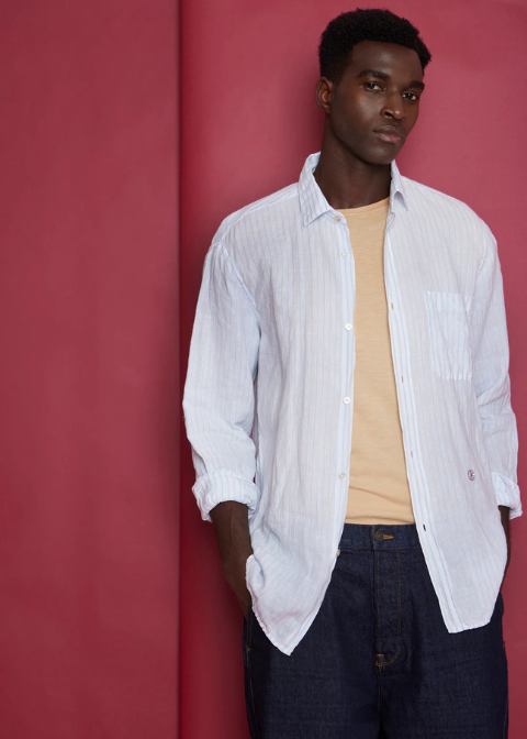 Camisa blanca raya azul