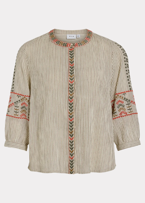 Camisa VILA a rayas y bordados