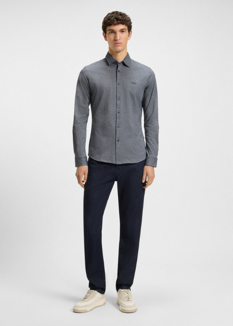HB. Camisa 50519748 azul oscuro jaspeado elastica slim fit C·AZ.T·XL