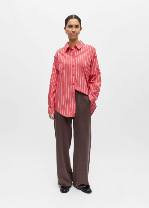 Camisa OBJECT coral  raya blancas