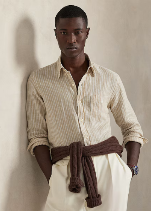 Camisa RALPH LAUREN beige raya blanca lino