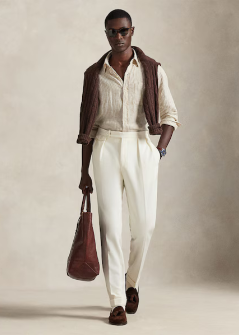 Camisa RALPH LAUREN beige raya blanca lino