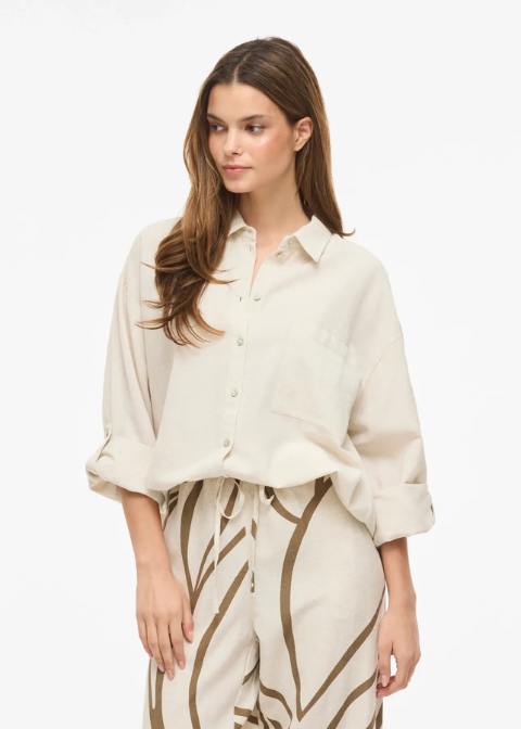 Camisa VILA beige  rayas bolsillo