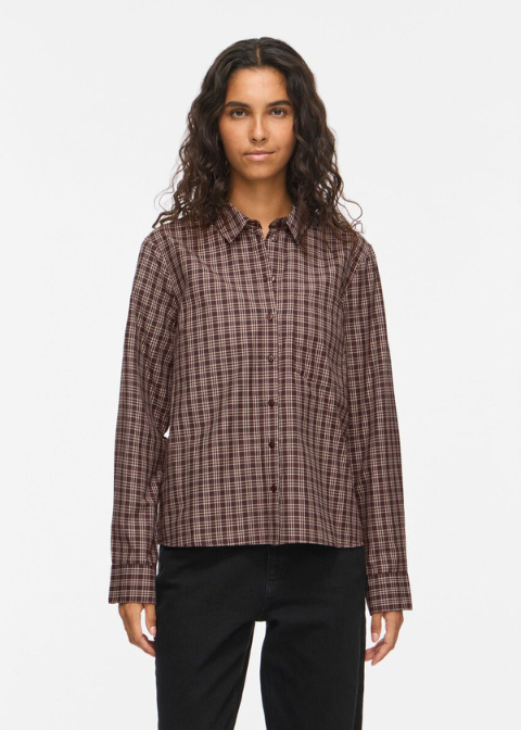 Camisa VILA cuadros marrones clásica
