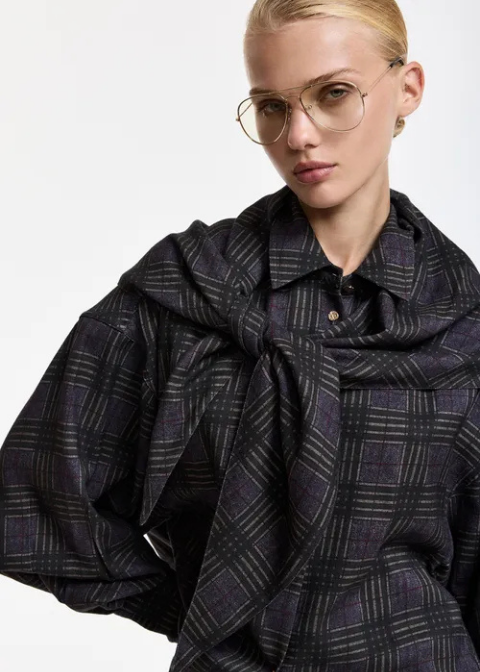 Camisa ESSENTIEL  de cuadros oversize con pañuelo