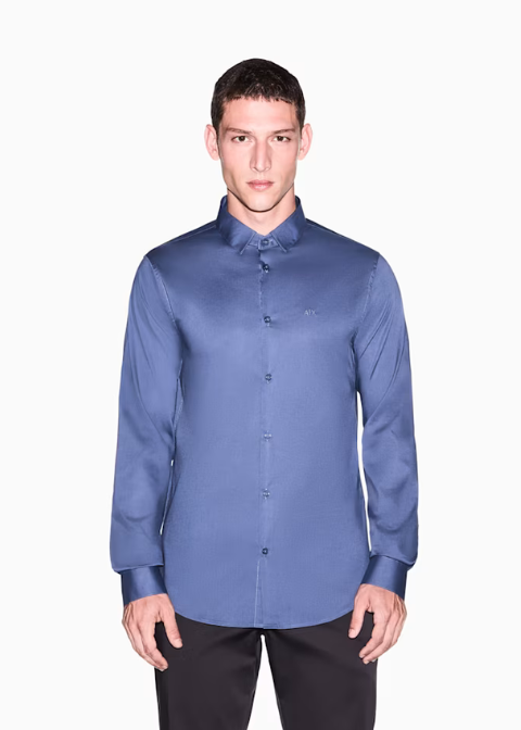 Camisa ARMANI EXCHANGE azul lisa bordado