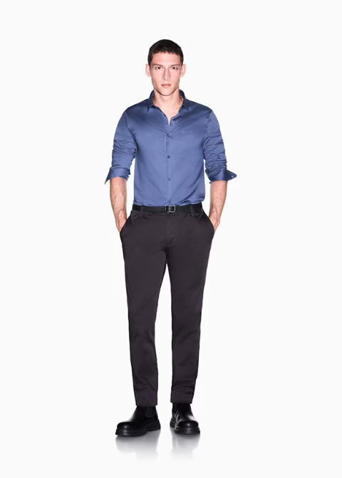 Camisa ARMANI EXCHANGE azul lisa bordado