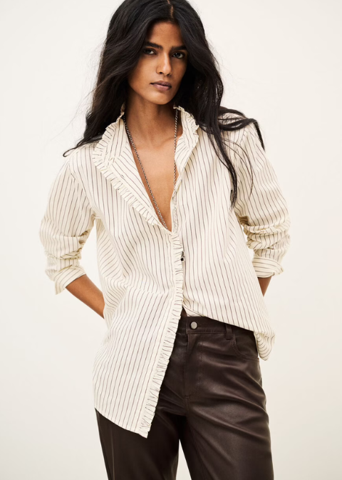 Camisa BA&SH blanca con rayas detalle volante