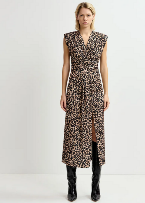 Vestido ESSENTIEL marrón print midi
