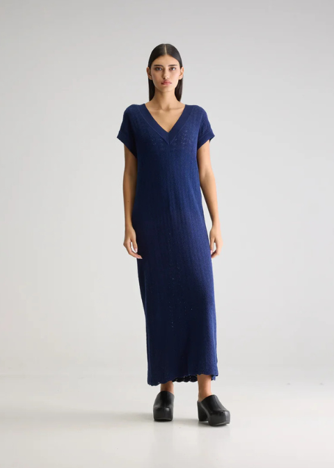 Vestido azul marino midi calado