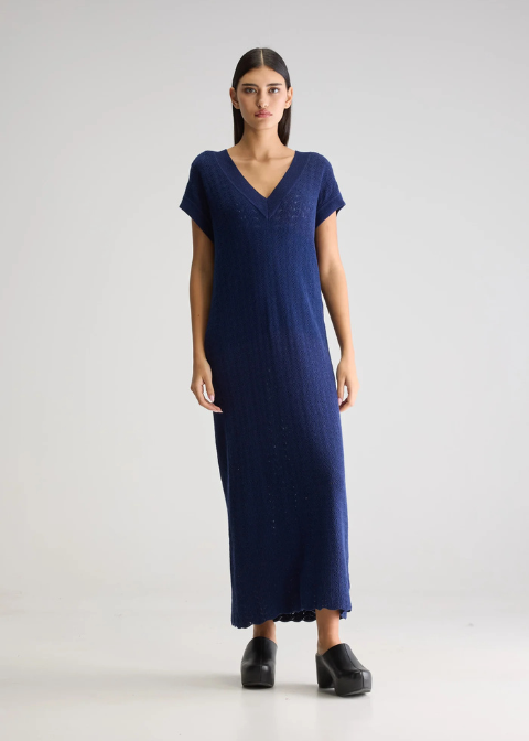 Vestido azul marino midi calado