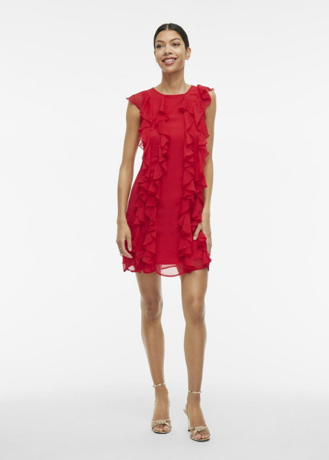 Vestido VILA rojo volantes