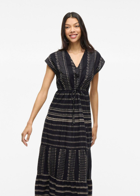 Vestido VIILA negro detalles beige