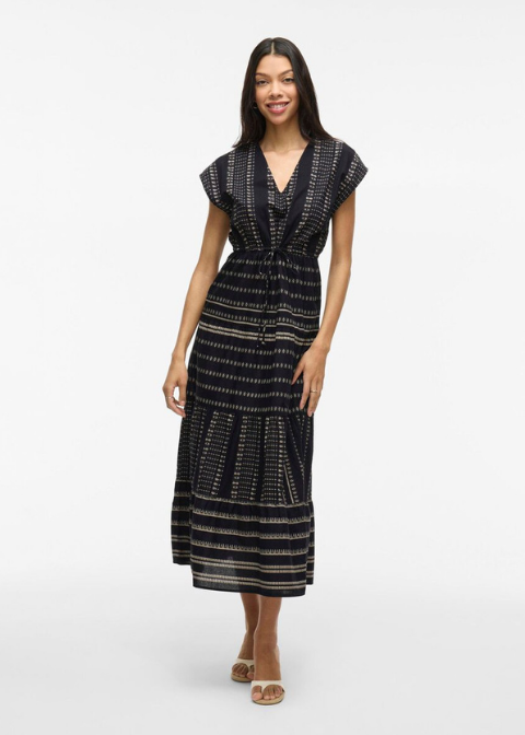 Vestido VIILA negro detalles beige