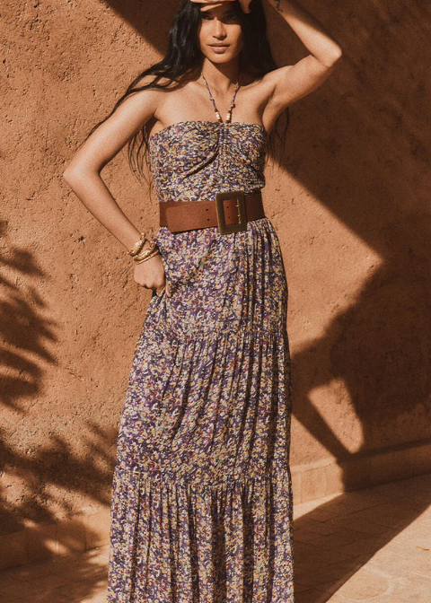 Vestido violeta flores amarillas