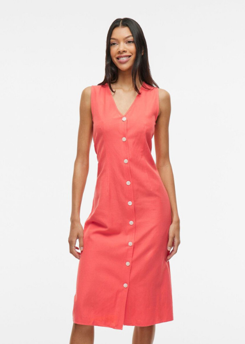Vestido VILA midi coral camisero