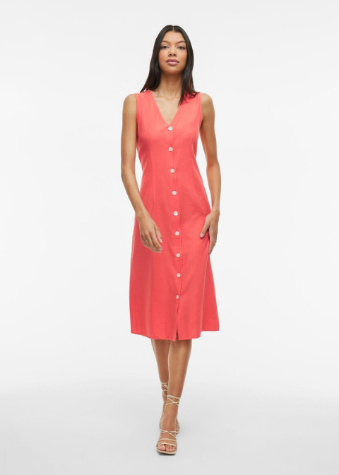 Vestido VILA midi coral camisero