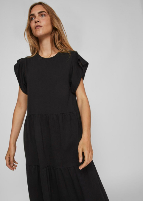 Vestido VILA negro midi m/c volantes