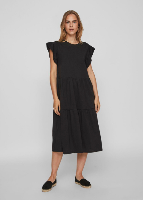 Vestido VILA negro midi m/c volantes