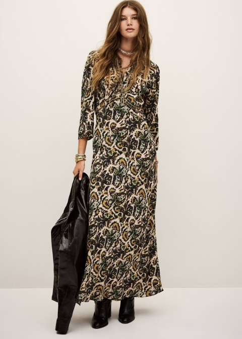 Vestrido BA&SH beige estampado verde