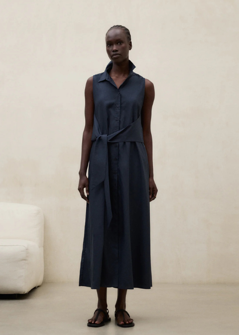 Vestido ECOALF azul oscuro midi camisero