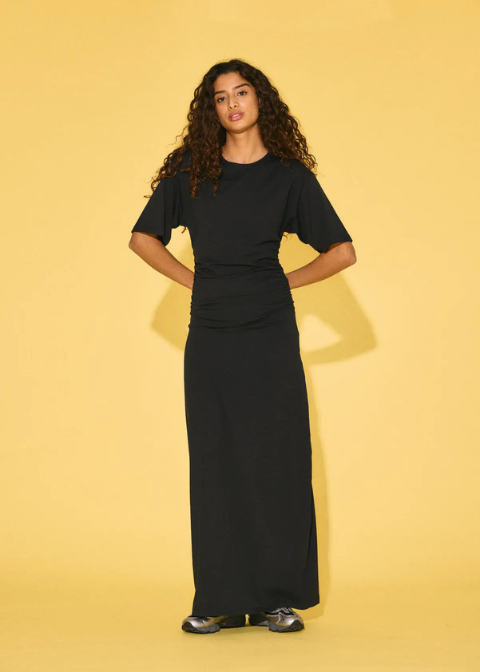 NOISY. Vestido NMMOLLY negro largo m/c fruncidos C·NEGROT·XS