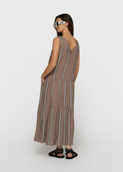 Vestido 10DAYS marrón pico rayas negra