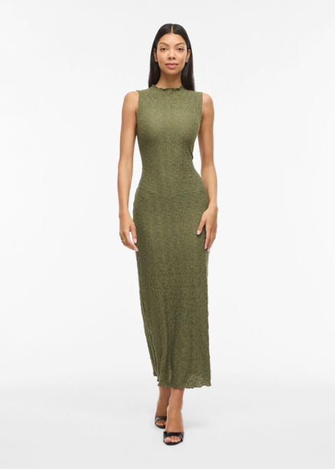 Vestido VILA oliva  tejido arrugado