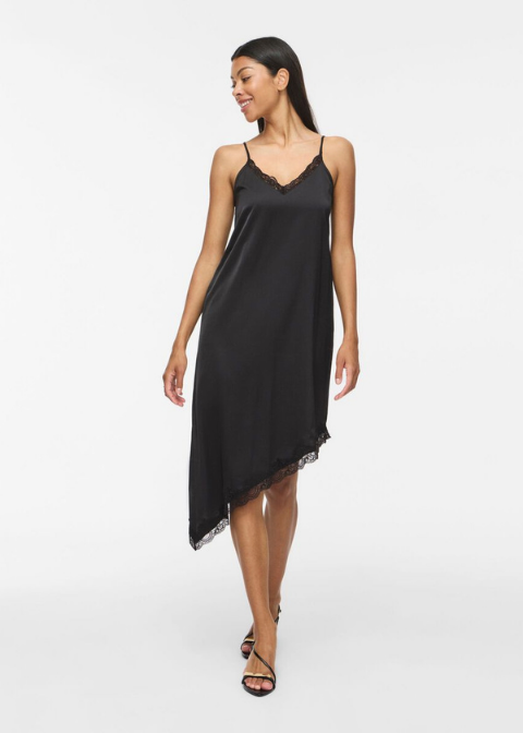 Vestido VILA lencero encaje brillante negro