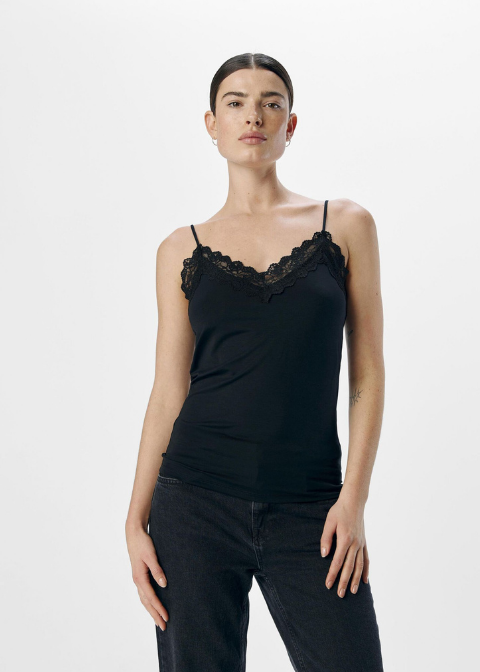 Top OBJECT negro roto puntilla