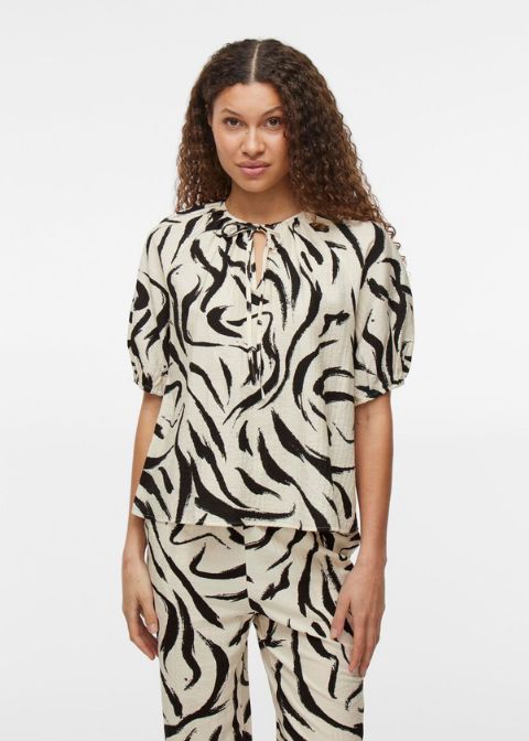 Top VILA beige trazos negros