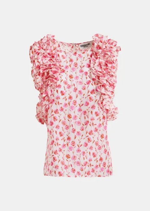 Top blanco flores rosas