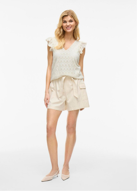 Top VILA beige manga volante