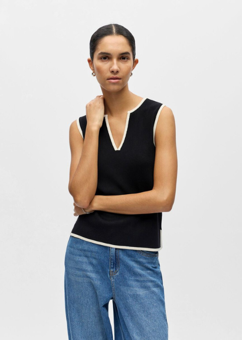 Top OBJECT negro canalé