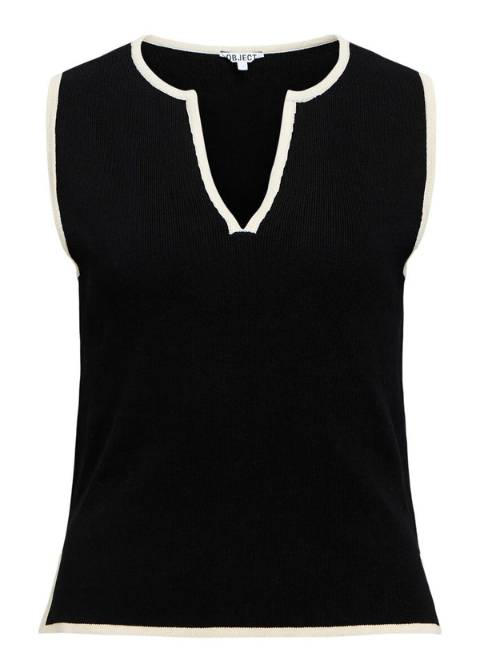 Top OBJECT negro canalé