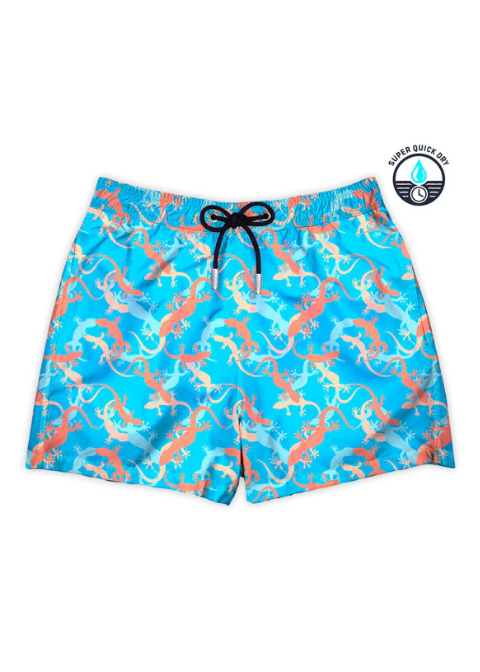Bañador Flamenco azul estampado salamandras