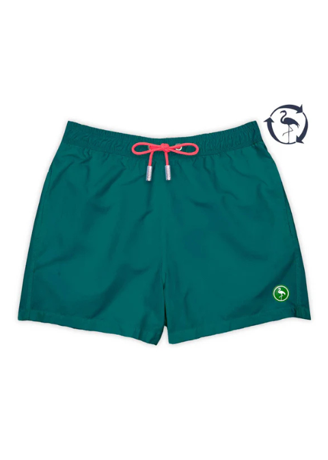 FLAMENC. Bañador QUETZAL verde cordon coral logo goma C·VERDET·M