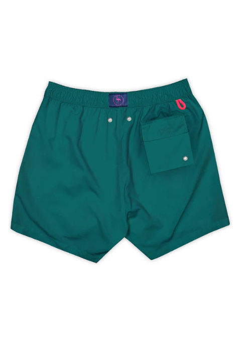 FLAMENC. Bañador QUETZAL verde cordon coral logo goma C·VERDET·M