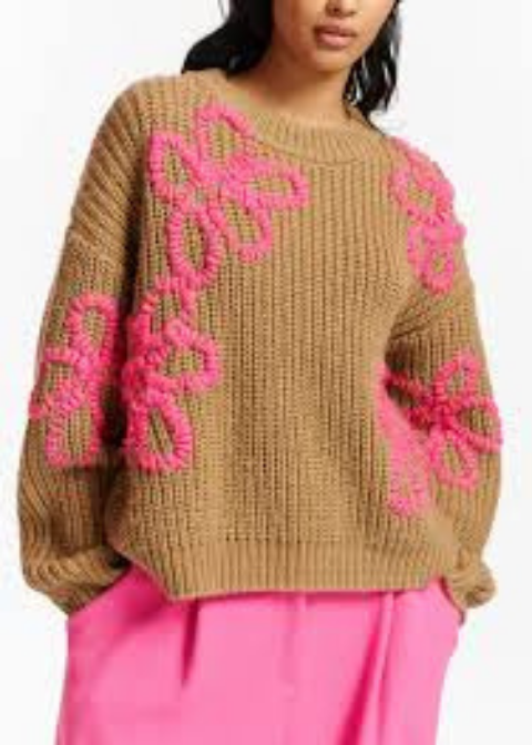 Jersey ESSENTIEL camel bordado floral