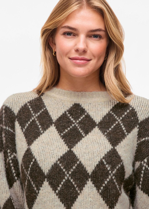 Jersey VILA beige y marrón rombos