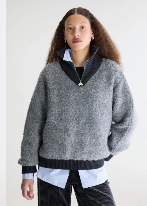 Jersey BELLEROSE gris punto cremallera