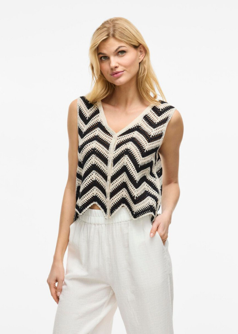 Chaleco VILA crudo y negro crochet