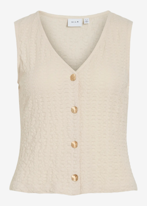 Chaleco VILA beige rugoso botomes dorados