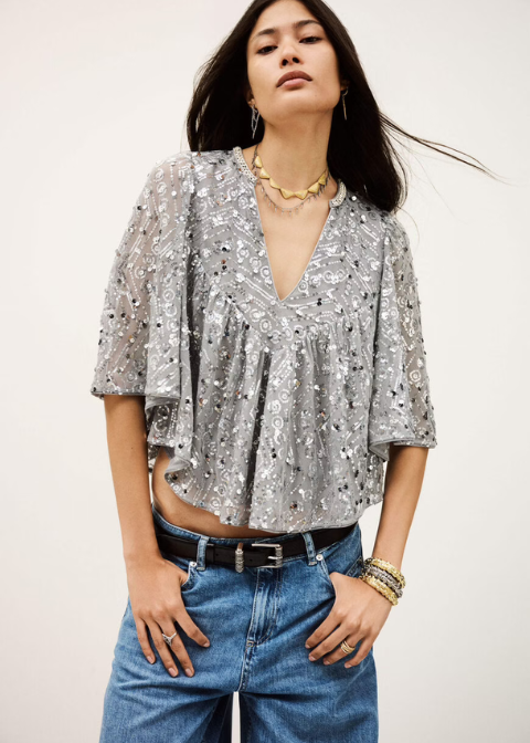 Blusa ba&sh plata lentejuelas