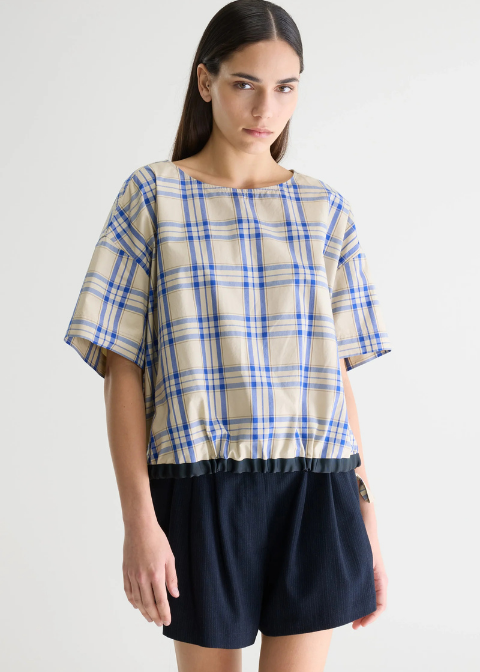 Blusa BELLEROSE cuadros fruncido